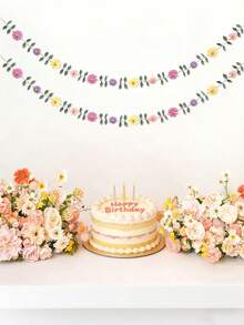 一套雏菊毛毡花环，彩色雏菊毛毡花环，彩色花叶链花环，春季生日婚礼派对装饰，花卉拍照道具，波西米亚风雏菊家居房间悬挂花环，适合生日、婴儿派对、婚礼背景装饰 - 彩色 - 查看 6