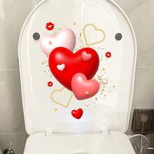 BRUP 1pc Heart Toilet Lid Stickers Self - Adhesive Bathroom Shower Toilet Decor Easy Peel & Stick For Home Rental Bedroom Valentine's Day - Multicolor - View 7