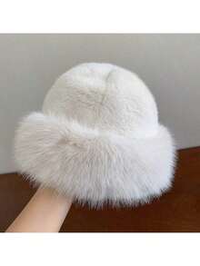 1pc Winter Warm Ear Protection Plush Bucket Hat, Unisex Mongolian Northeast Windproof Cold-Proof Bucket Hat, Korean Style Versatile Bucket Hat, Winter Plush Bucket Hat, Women's Fashionable Thick Hat, Winter Warm Earless Cap, Winter Gear, Essential Winter Hat - Multicolor - View 6