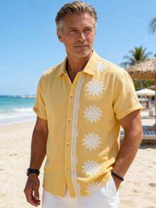 GOLDREDY 男士夏季休闲印花 Polo 衫，透气柔软面料，适合日常通勤和户外旅行 - 黃色 - 查看 4