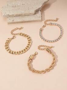 3pcs/Set Minimalist Geometric Bracelet Set, European And American Style Casual Braided Chain Bracelet Combination For Women - Simple Bracelet Set - View 7