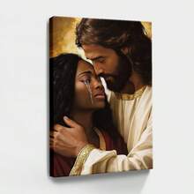 1pc Jesus Wall Art, Easter Decor, Vintage Wrapped Framed Canvas Wall Art, Vintage Prints Poster,  Figure, Comforting Gesture, Emotional Scene - Vintage,  Painting, Classical, Reverent Style, Birthday Party Decor, Decorative Wall Art for Living Room Bedroom Office, Hanging Hardware Included - Wrapped Framed Canvas, Vertical - Lienzo enmarcado - Ver 1