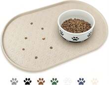 KPWACD Pet Feeding Mat For Dogs And Cats, Silicone Dog Placemat Non-Slip Waterproof Bowl Mats Prevent Food And Water Overflow, High-Lips Puppy Dish Tray Mat Suitable For Large Medium Small Pets, Beige - ColorA - View 1