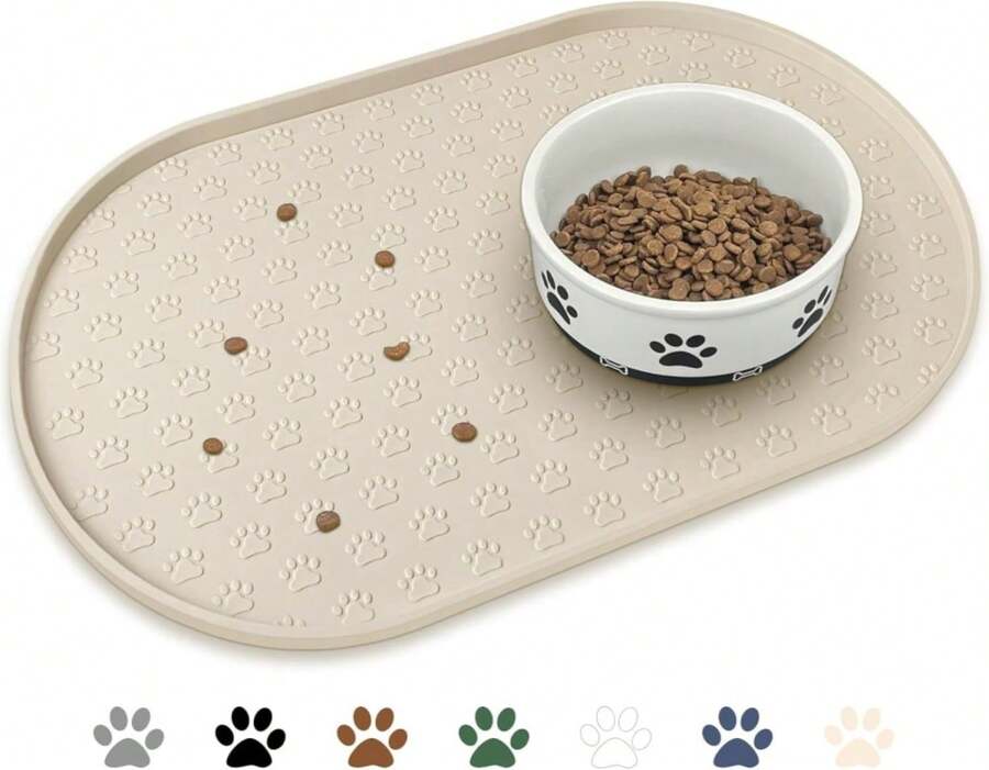 KPWACD Pet Feeding Mat For Dogs And Cats, Silicone Dog Placemat Non-Slip Waterproof Bowl Mats Prevent Food And Water Overflow, High-Lips Puppy Dish Tray Mat Suitable For Large Medium Small Pets, Beige - ColorA - View 1