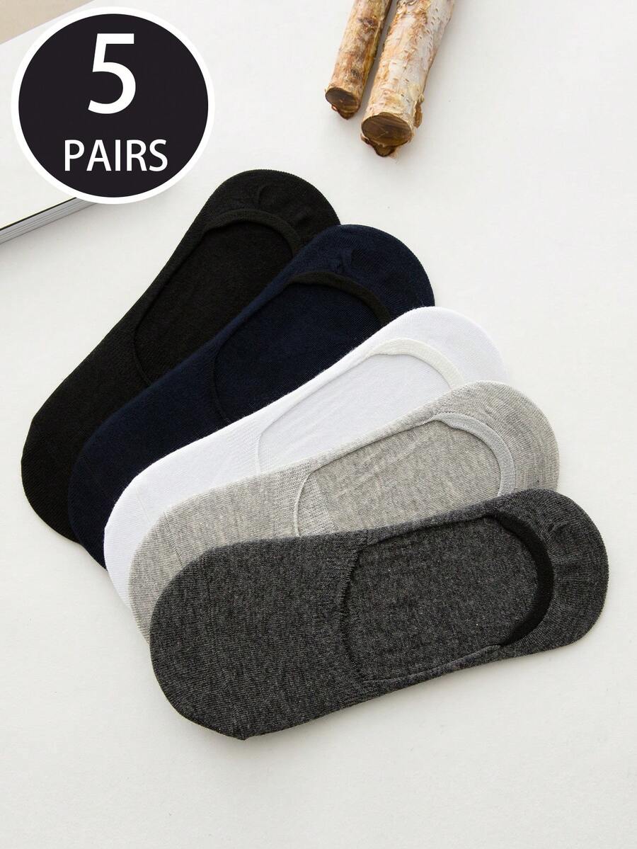 1 Pair/5 Pairs Men's Comfortable Casual Low-Cut Thin Heel Grip Solid Color Invisible Socks, Suitable For Outdoor Activities - Multicolor - View 1
