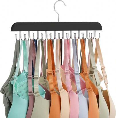 OMHOMETY Bra Hanger For Closet, Tank Top Hanger 20 Hooks Capacity Sturdy Wood Space Saving Hanger Sport Bras Holder, Closet Organizers And Storage, Black 1 Pack