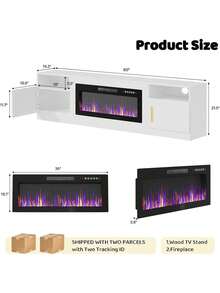 80 Inch Fireplace TV Stand Entertainment Center With 36" Fireplace, 70" Wooden TV Stand For TVs Up To 90", Media TV Console With High Gloss Storage Cabinet And 16 Colors LED Lights - 查看 2