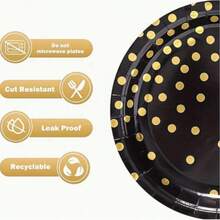 10/20/50pcs 9inch/7inch Thick Black & Gold Polka Dot Paper Plates, Premium Disposable Tableware Suitable For Party, Wedding And Fine Dining - Gold Dot Black - View 5