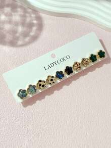 LADYCOCO 5/15对优雅多色玛瑙纹理幸运草耳环套装，适合女士日常佩戴（耳针由柔软的钛金属制成，运输过程中可能会弯曲。收到商品后您可以将其掰直。） - 彩色 - 查看 9