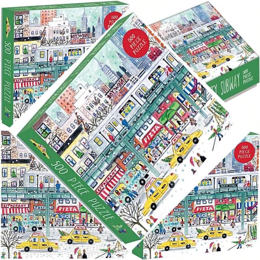 Galison Michael Storrings - Rompecabezas de 500 piezas de la ciudad de Nueva York para adultos y familias, rompecabezas de día festivo con paisaje de invierno en la ciudad de Nueva York - Metro de Nueva York - Ver 1