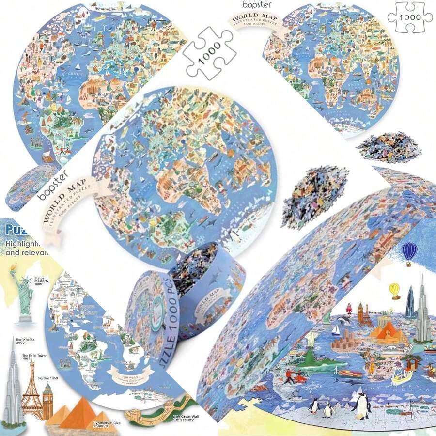 Adult and Kid-Friendly World Map Round Puzzle: A Geography Gift for Puzzle Lovers - ‎Azul - Ver 1