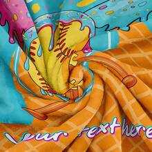 1pc Customizable Baseball Themed Fleece Blanket, Featuring Ice Cream, Sprinkles, And Waffle Texture Design, Soft & Comfortable, Machine Washable, Digital Printed Polyester Fabric, Suitable For Sofa, Bed, Travel, Camping, Living Room, Office, Seats - Great Gift For Family And Friends - Multicolor - View 11