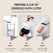 CAFELFFE 一台 CAFELFE 20BAR 五合一冷热胶囊咖啡机，7 档水量调节。20BAR 黄金萃取系统确保每次都能制作出完美的意式浓缩咖啡。兼容 Nes* 胶囊、普通胶囊、咖啡粉和 ESEpod，配备 600ml 可拆卸水箱和自动断电功能，适合家庭和办公室使用。 - 英規插(220-240V) - 查看 5