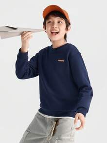 Balabala 男女通用圆领卫衣，活动自如设计，棉混纺面料，百搭日常穿着 - 深藍 - 查看 2