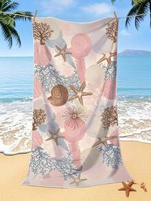 1pc Ocean Series Coral Print Beach Towel - Large Size, Super Soft Quick-Dry, Waterproof And Sand-Proof. Perfect Vacation Essential For Pool, Beach, Yoga, And Outdoor Adventure. Bathroom Decor Camping & Travel Towels - Multicolor - View 4