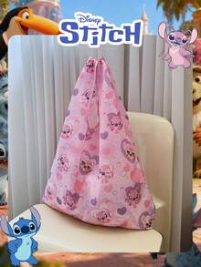 Disney Official 1 Pc Stitch Pattern Shoulder Book Bag Large Capacity Lightweight Shopping Bag Stitch Pattern Drawstring Backpack Storage Bag Perfect For Boy/Students Ideal For Daily Use, Outings, Shopping & Back To School! - Pink - View 10