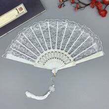 1 pieza Abanico plegable de encaje para mujer, diseño de orquídea de unicolor, accesorio de fotografía para actuaciones de baile de verano, abanico plegable con ribete de encaje estilo Lolita - Multicolor - Ver 6