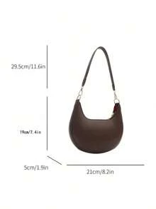 New Fashionable And Simple Crescent-Shaped Bright Surface Shoulder Bag, With A Distinctive Texture And Classic Look That's Suitable For Daily And Commuting Use, Detachable Shoulder & Crossbody Bag, Business Casual Women Bag, Perfect For Office, Business And Work, Japanese Bag, Vintage Bag For Women, Street & Japanese Bag For Women , Old Money - 棕色 - 查看 8