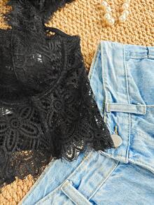 RAHQ 1pc Sexy Lace Sheer Bustier Top - Y2K Aesthetic Hollow Out Crop Top, Suitable For Party And Date - Black - View 4