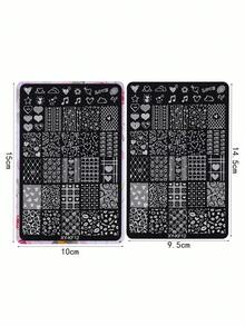 1件情人节美甲印花板，包含心形、嘴唇、音符、云朵图案，Y2K金属美甲印花模板DIY印花模具美甲配件工具，美甲用品 - 銀色 - 查看 8