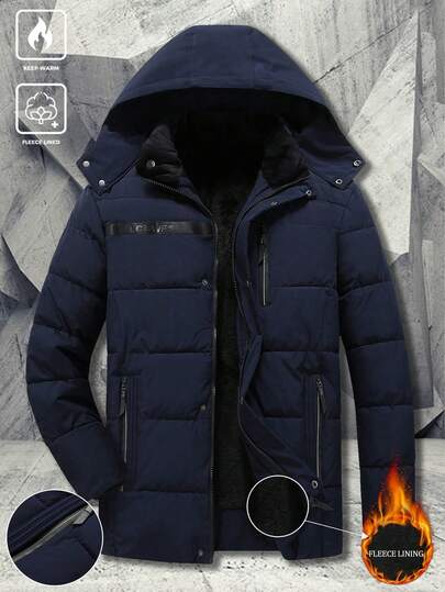 Men's Autumn/Winter Outdoor Casual Sports Fashion Big Pocket Detachable Hood Thick Thermal Lined Jacket, Suitable As Gift For Boyfriend, Husband, Father