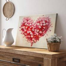 1pc Valentine Wall Art, Token Of Love, A Pink Framed Wall Art, Wrapped Canvas Poster Vintage Prints, Hearts Collage, Love Symbolism, Birthday Party Decor, Decorative Wall Art for Living Room Bedroom Office, Hanging Hardware Included - Wrapped Framed Canvas, Horizontal - Lienzo enmarcado - Ver 4