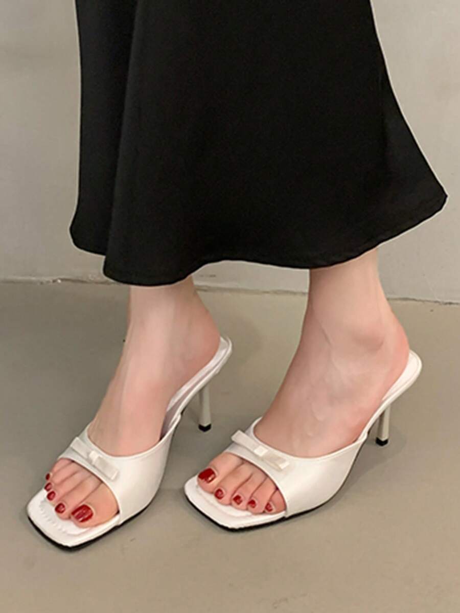 黑色蝴蝶结穆勒拖鞋 | 方头高跟派对凉鞋 - 白色 - 查看 1