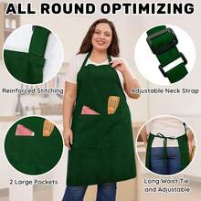 2 Pcs Plus Size Chef Apron, Unisex Professional Apron With 2 Pockets For CooFKing, Work, BaFKing (Larger Size) - Green - 查看 6