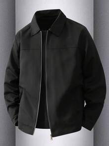 1pc Men's Zip-Up Collar Design Casual Jacket, Washable, Versatile Business Casual Outerwear Suitable For Daily, Work, Travel, Formal Occasions, Spring/Autumn - Black - View 2