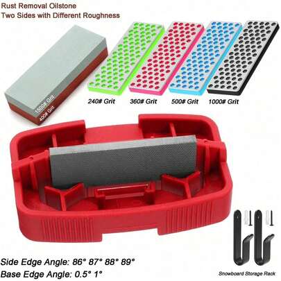 Snowboard Edge Sharpener, Edge Bevel Tuning Kit, Multi-Angle Grinder, Diamond Polishing Rust Removal Grinding Oil Stone, Ski Board Hook Rack, Maintenance Repair Wax Tool, Winter Skiing Equipment, 240/360/500/1000 Grit Diamond Files, 400/1500 Grit Gummi Stone, Can Adjust Side Edge Tuner Angles To 85-89, Base Edge Angles 0.5 And 1 Degrees, Perfect Gift For Ski Enthusiasts And Valentine's Day