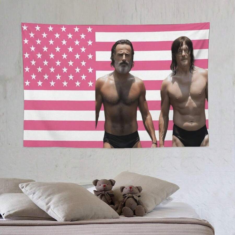 Norman Reeduss Flag Daryl Dixo Flag Pink American Flag The Walking Dead Poster Wall Hanging Tapestry Room Decor - trắng - Xem 1