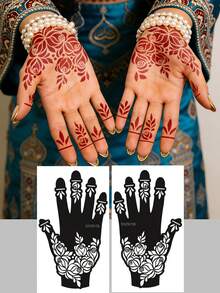 2 Pieces Palm-Center Rose & Leaf Pattern Tattoo Stencils – Exquisite Hollowed-Out Delicate Textures, Reusable, Suitable For DIY Personalized Temporary Tattoos, Fit For Party & Daily Body Decoration, Easily Create Custom Romantic-Style Tattoo Looks