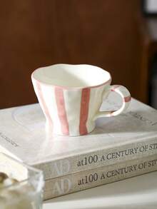 1pc Retro Striped Ceramic Mug, Breakfast Milk Oatmeal Cup, Home Water Cup, Office Coffee Cup, Afternoon Tea Latte Art Cup, Juice Beverage Cup, Couple Water Cup, Holiday Gift Cup, Gift For Family And Friends - Multicolor - View 17