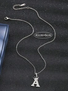 1 buc colier minimalist elegant cu zirconiu cubic argintiu, coroană și literă cu pandantiv, colier bijuterii la modă pentru copii, colier decorativ pentru petrecere, accesoriu hip-hop stradal - Argint - Vizualizare 5