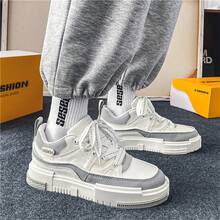 2026 男士休闲运动鞋，厚底运动鞋，百搭舒适学生休闲鞋 - 白灰 - 查看 4