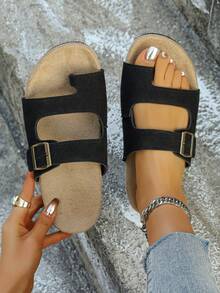 Sandalias tipo chanclas con suela gruesa, cómodas y versátiles, talla grande - Negro - Ver 6