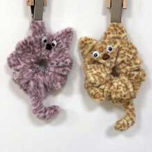 1pc Cute Animal Polyester Hair Scrunchie, 3D Cat Pattern, Versatile Elastic Hair Tie, Sweet & Adorable For Ponytail