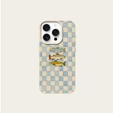 Illustration Pattern Of Blue Plaid Colorful Fish, Lychee Texture Ivory White Phone Case Suitable For Apple For Iphone 17, 16, 15, 14, 13, 12, 11 Plus Pro Max Series. A Stylish And Personalized Ins-Style Protective Cover, Featuring A Minimalist Desig,Suitable For IPhone17 Air - 白色 - 查看 2