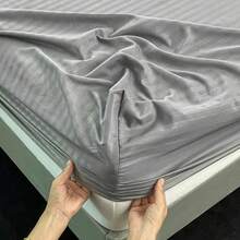 1pc Solid Color Skin-Friendly Striped Pattern Bed Skirt, Simple Brushed, Embossed Craftsmanship, 360-Degree Non-Slip Wrap, Skin-Friendly Fabric, Comfortable Feel, Suitable For Bedroom, Guest Room, Dormitory, All Ages And Seasons, Non-Slip Fixed Bed Sheet Set, Removable And Washable, Relaxing Nude Sleep, Providing Gentle Skin Feel - Dark Grey - View 4