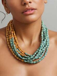 1 pieza Collar de piedra acrílica de color contrastante de moda, adecuado para el uso diario de las mujeres - Bloqueo de color - Ver 1