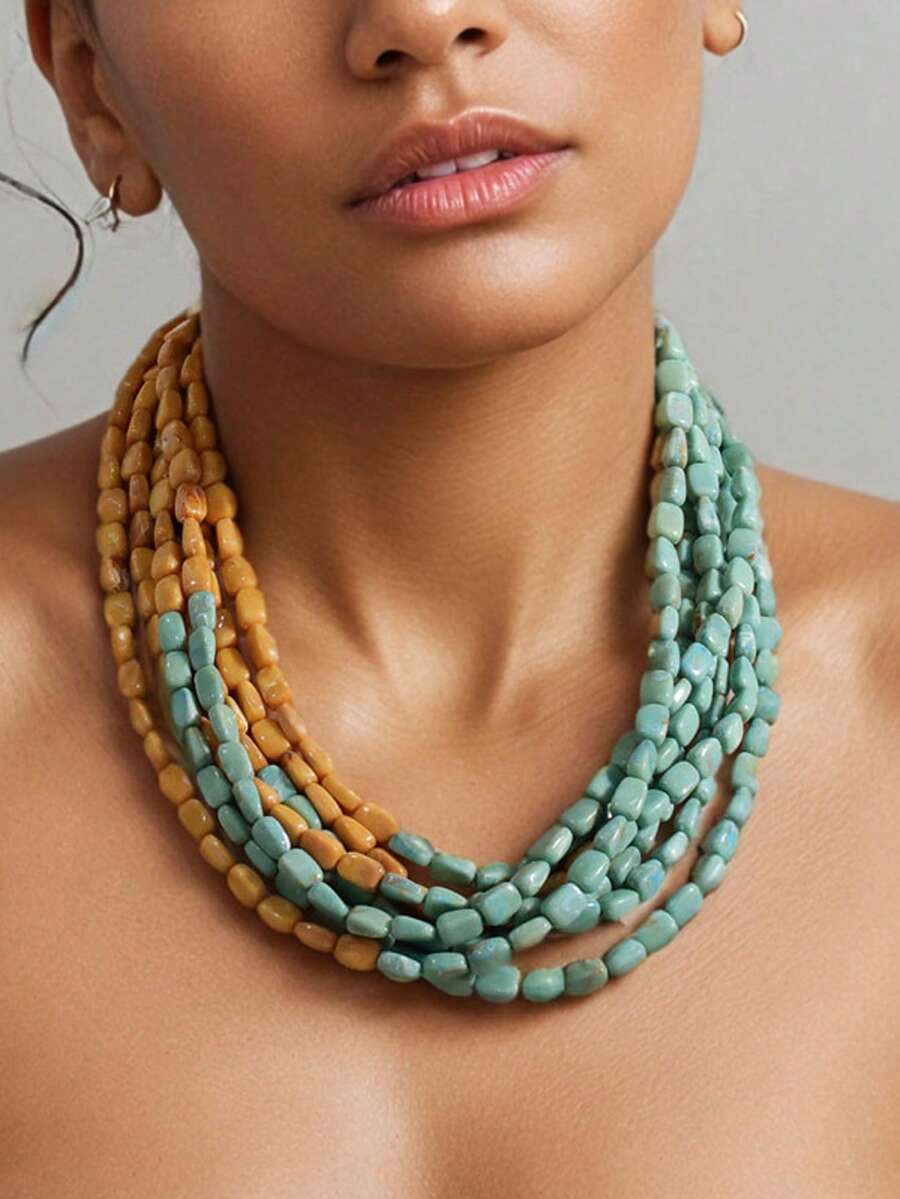 1 pieza Collar de piedra acrílica de color contrastante de moda, adecuado para el uso diario de las mujeres - Bloqueo de color - Ver 1