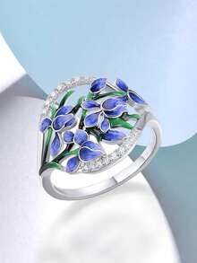 1件优雅时尚油画兰花小清新女士戒指礼品（无盒） - 戒指 - 查看 1