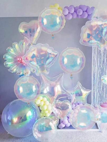 5pcs Colorful Transparent Foil Balloons, 18 Inch Star, Heart, Round, Shell Shaped Balloons Suitable For Birthday Party, Anniversary, Valentine's Day, Baby Shower, Event Decoration