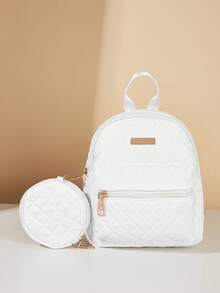 1 Set Girls' Quilted Classic Backpack With Coin Purse, 2pcs Fashionable Backpack Set, Great Gift - Multicolor - View 3