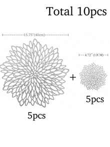 10pcs Gold Flower Pattern 15-Inch Round Placemats, 3.94-Inch Round Hollow Flower Coasters, Washable, Easy To Clean, Wipe-Clean, Non-Slip, Heat-Resistant, Suitable For Room Decor, Dining Table Decor, Home Decor, Holidays, Parties, Birthdays, Weddings And Dinners. - Multicolor - View 12