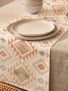 1pc Geometric Pattern Printed Table Runner, 4pcs Geometric Pattern Printed Placemats, Suitable For Holidays, Parties, Birthdays, Dinners, Kitchen & Dining Room Table Decor, Applicable For All Seasons, Home Textile Decoration - Multicolor - View 16