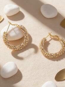 ZAA Rhinestone Inlaid Earrings, Simple And Exquisite Sparkling Earrings, Diamond Inlaid Round Alloy Jewelry, Women's Jewelry, Exaggerated Large Circle Niche Design, Unique And Versatile Earrings - Multicolor - View 2