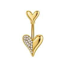14G Dangle Belly Button Rings - Surgical Steel Golden And Silvery Bar With Heart CZ And Chain Piercing Jewelry For Women - Multicolor - View 12