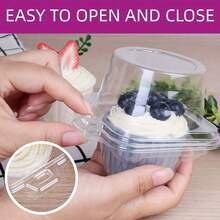 10个/50个/100个独立包装的纸杯蛋糕盒，50个透明塑料纸杯蛋糕盒，一次性单层纸杯蛋糕架（带圆形盖子），可堆叠婚礼煎饼架 - 無色 - 查看 11