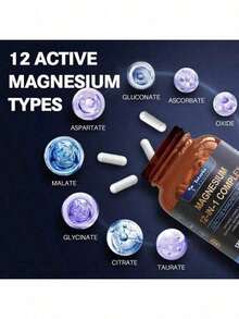 Bestseller!12-In-1 Magnesium Complex 700mg Supplement Capsules - Relaxation Muscle, Heart Health, Stress Relief, Vegan, 120 Caps.Supplement Vitamin,Free Shipping. - 1件 - 查看 8
